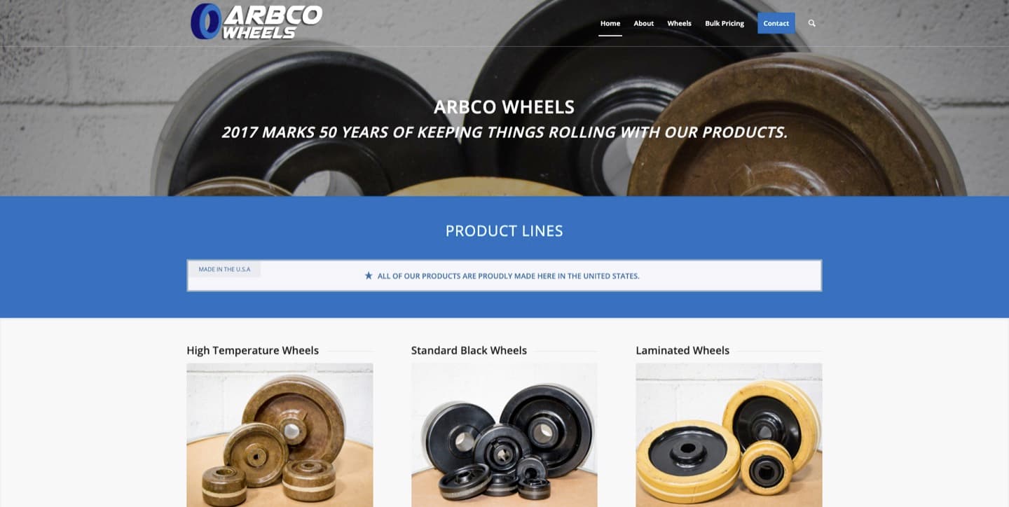 Arbco Wheels website — Industrial wheels, built by our team