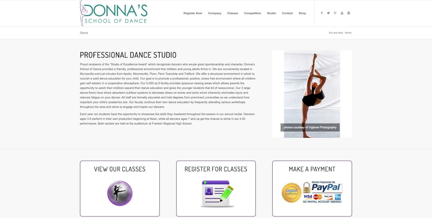 Donna's School of Dance website — Dance studio, built by our team