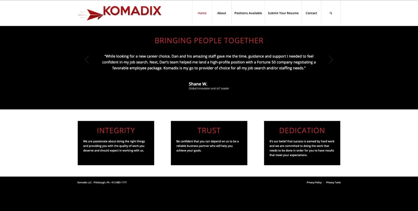 Komadix website — Staffing, built by our team