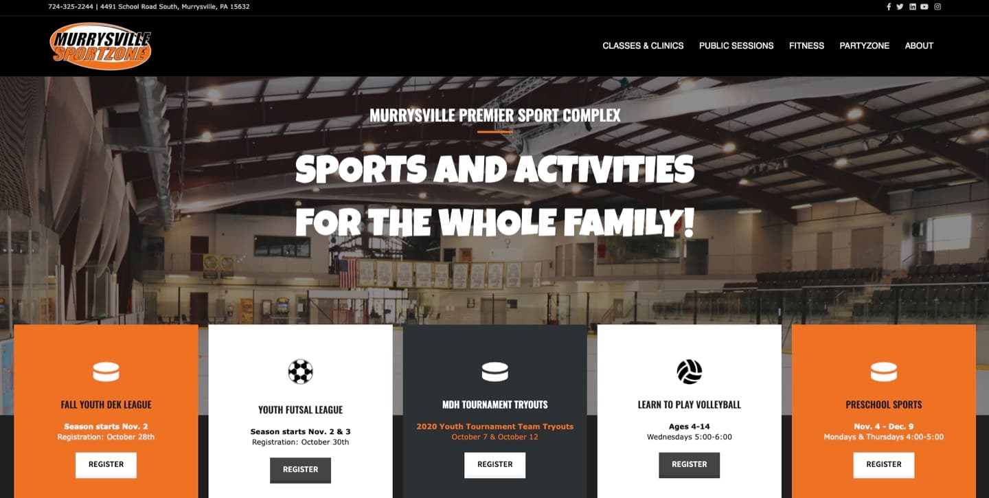 Murrysville SportZone website — Sports complex, built by our team