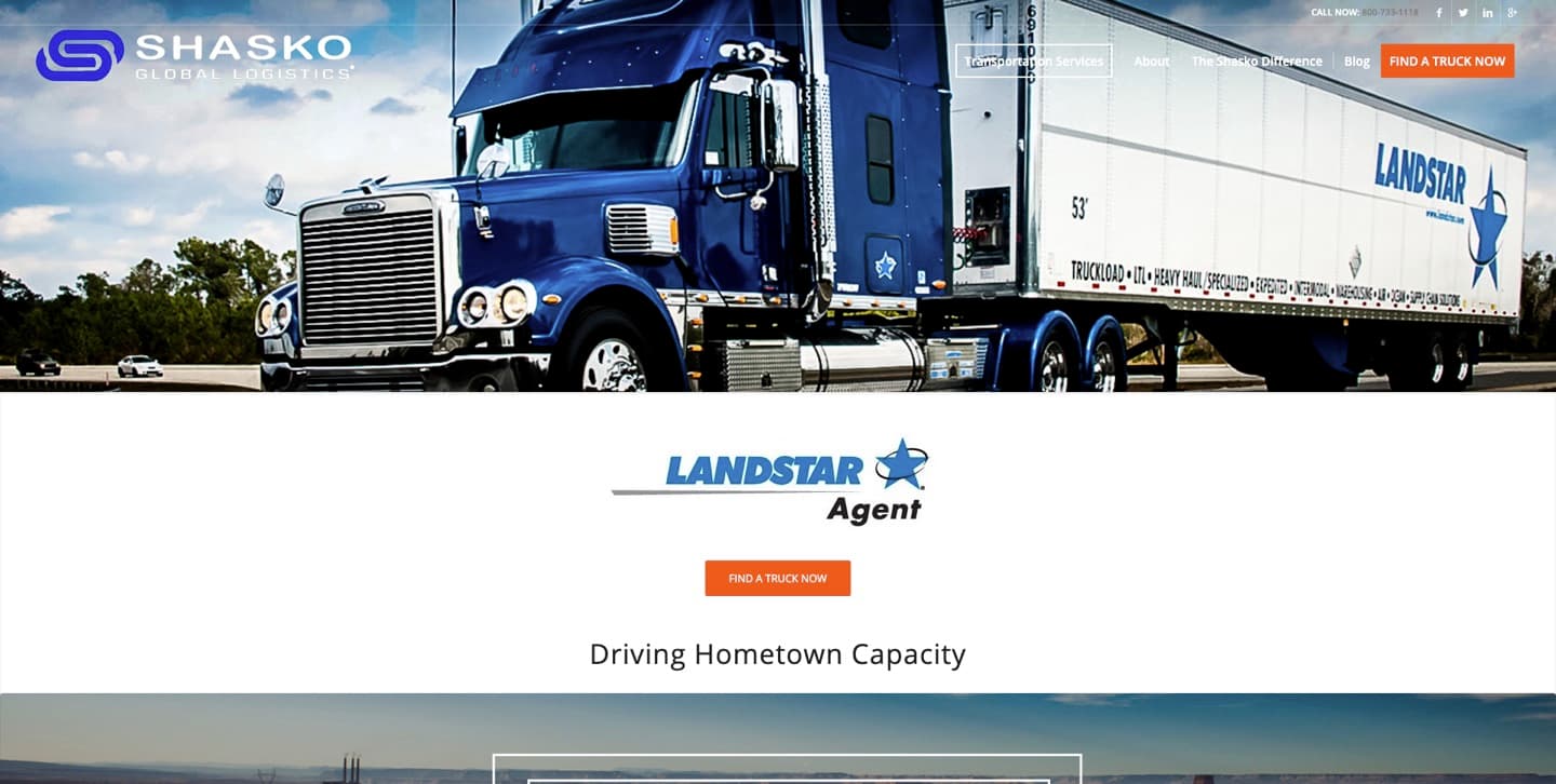 Shasko Global Logistics website — Trucking, built by our team