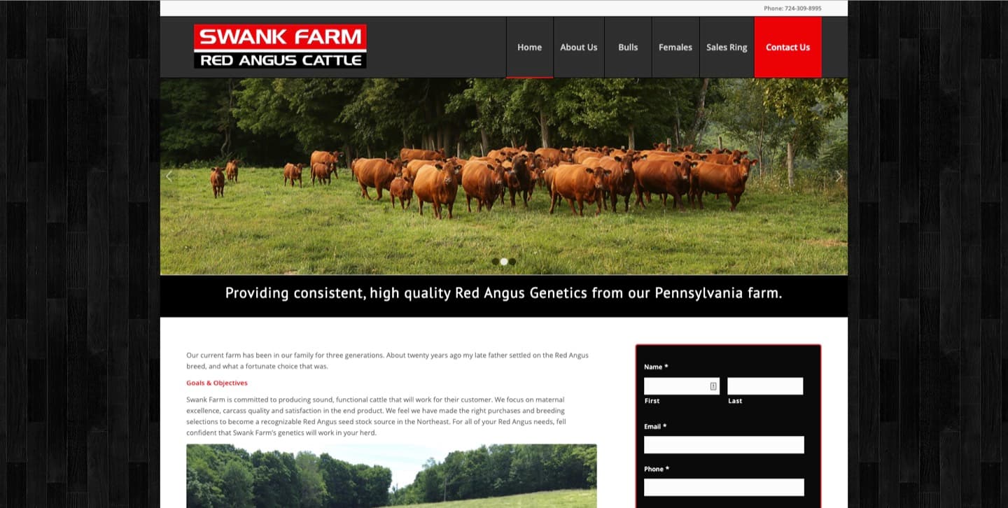 Swank Farm website — Red Angus cattle, built by our team